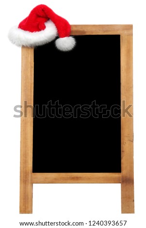 Advertising Sign. Advertising sign with Santa Claus Hat. Isolated on white. Room for text. Santa is easily replaced with your text or image. Text is easily replaced with your own.
