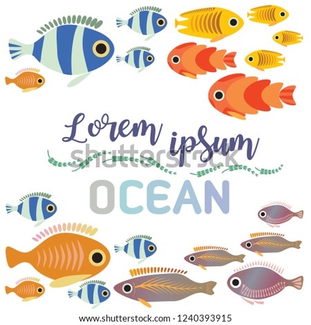 Colorful fishes collection. Vector Illustration.