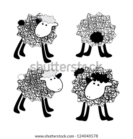 beautiful 4 cartoon sheep with wool