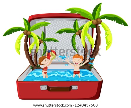 Beach summer holiday in suitcase illustration