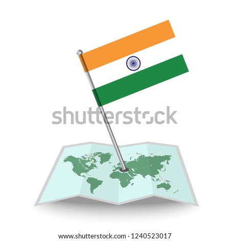 Map with flag of India isolated on white.