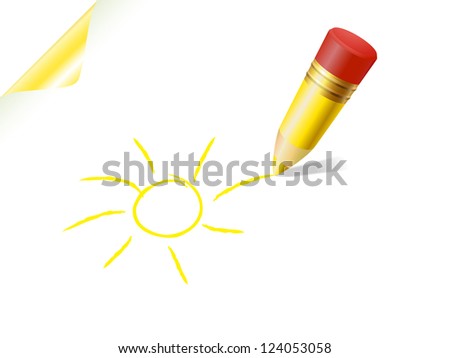 sun sketch yellow pencil