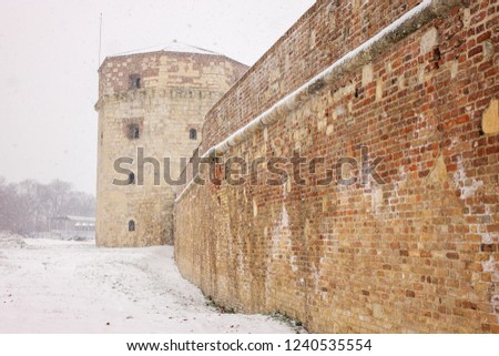 view from the fortress under the snow, note shallow depth of field