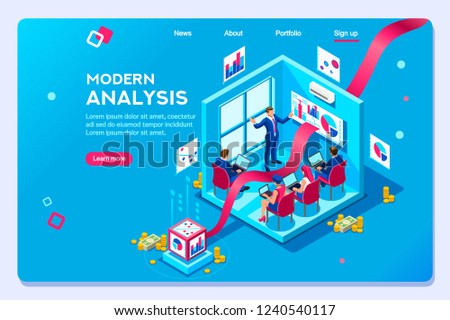 Template optimization, creative interactive color on workspace, development workplace. Infographic of analysing strategy engine with characters. Concept of analysis modern vector illustration flat set