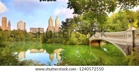 Central Park panorama with Bow Bridge, New York City