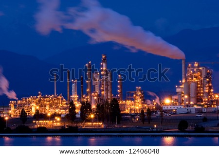 Oil refinery at night, Anacortes, Washington state Royalty-Free Stock Photo #12406048