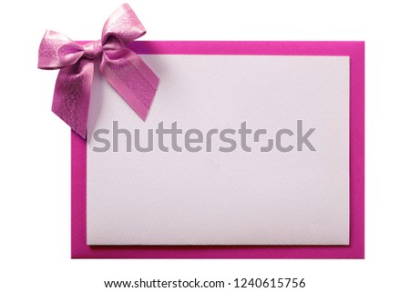 Christmas card pink ribbon bow envelope frame isolated