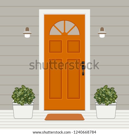 Door house face side design illustration vector in flat stile, building front facade of the entry 
