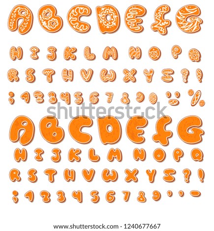 Two sets of vector alphabet Christmas or New year alphabet gingerbread. Sets with glaze and without. Isolated capital letters on white background.