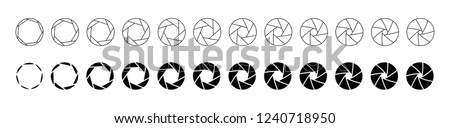 Set of outlined and silhouette lens aperture positions. Camera diaphragm stops for motion graphic animation Royalty-Free Stock Photo #1240718950