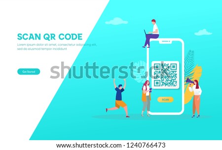 QR code scanning vector illustration concept, people use smartphone and scan qr code for payment and everything, can use for, landing page, template, ui, web, mobile app, poster, banner, flyer
 Royalty-Free Stock Photo #1240766473