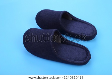 Blue navy house shoes on blue pastel background