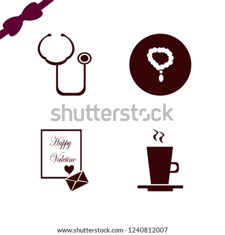 heart icon. heart vector icons set latte cup, necklace, heart envelope and stethoscope