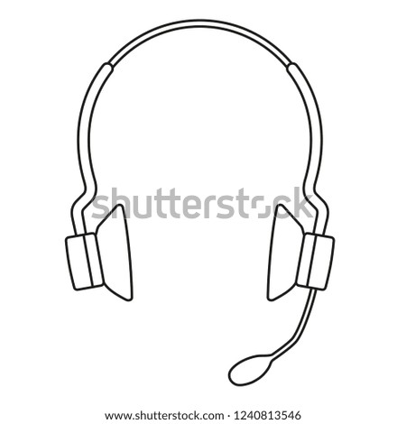 Line art black and white wireless headset. Personal communication device.