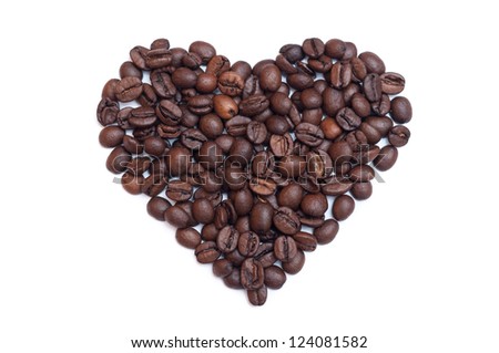 Coffee beans heart on white background