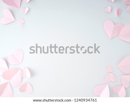 Pink paper hearts placed on white background. Space for design
