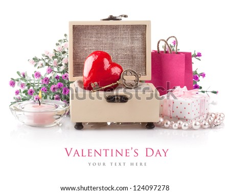 red heart with key in box isolated on white background Royalty-Free Stock Photo #124097278