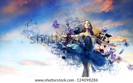 Ballerina with a blue painted dress Royalty-Free Stock Photo #124098286