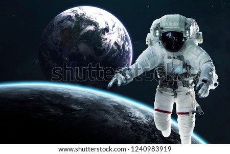 View of Earth planet from moon. Astronauts in space. Elements of this image furnished by NASA