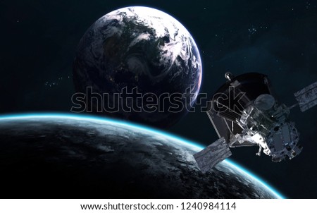 Satellite of the Moon with the Earth at background. Elements of this image furnished by NASA