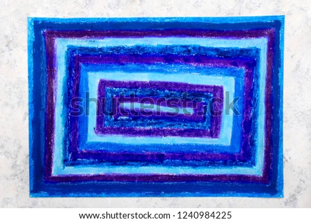 Colorful hand drawing: blue rectangles on paper