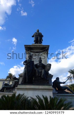 Photo of iconic statue of Cavour in Piazza Cavour next to Court of Cassation, Rome, Italy              