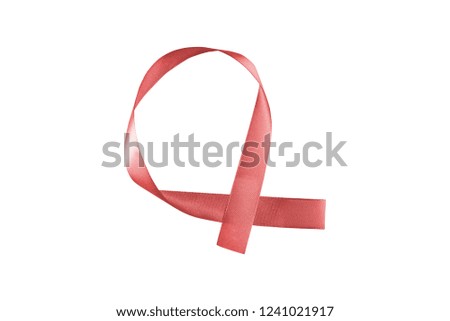 Red ribbon short decorative piece isolate on a white background to decorate the holidays. New Year, Christmas, Birthday