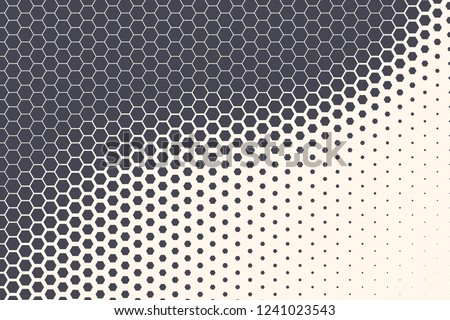 Hexagon Shapes Vector Abstract Geometric Technology Retrowave Sci-Fi Texture Isolated on Light Background. Halftone Hex Retro Simple Pattern. Minimal 80s Style Dynamic Tech Wallpaper Royalty-Free Stock Photo #1241023543