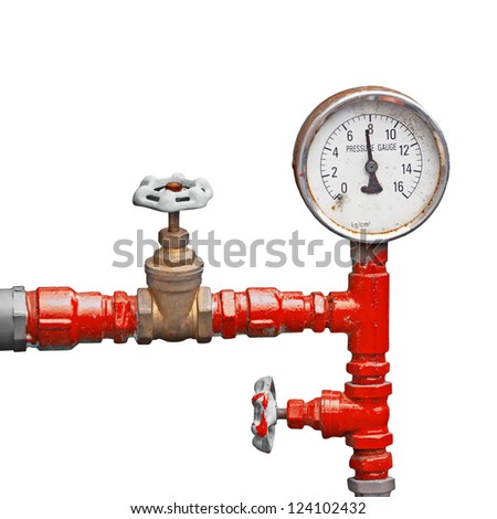 Old pipes and valves - high pressure supply isolated on white background