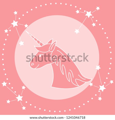 Magic unicorn and constellations. Design for children graphic, t-shirt, cover, gift card, poster.