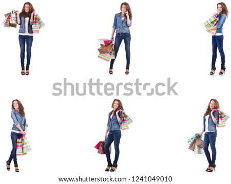 Young woman with shopping bags isolated on white
