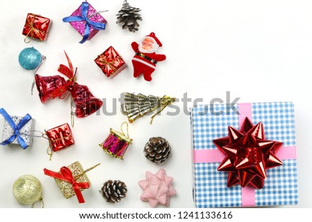 Christmas decoration equipment on white background with copy space for your design.