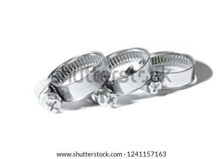 Metal band hose clamp isolated on white background close up