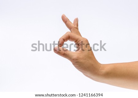 Close up of hand with gesture okay, Isolated on white background, place for text or sign. Positive concept.