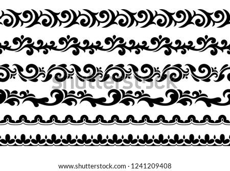 Decorative seamless borders vector set. Abstract floral design.