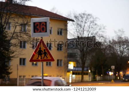 road sign school and speed control with a speed indication