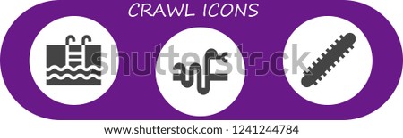 Vector icons pack of 3 filled crawl icons. Simple modern icons about  - Swimming, Snake, Centipede