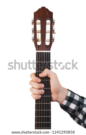 Guitar neck in hand on a white background
