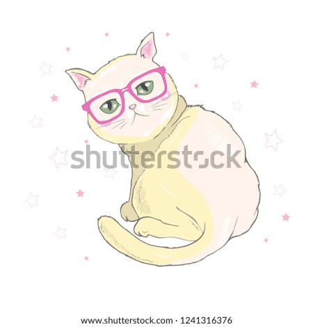 Vector hand drawn cute cat's. Isolated illustration on white background
