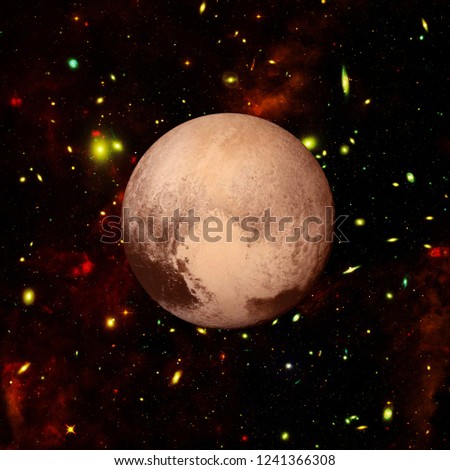 Pluto against the stars and galaxies. The elements of this image furnished by NASA.