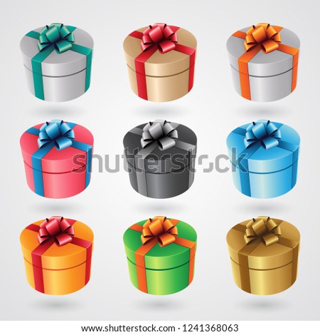 Vector Illustration of Round Gift Boxes with Glossy Ribbons - Set 1 isolated on a White Background