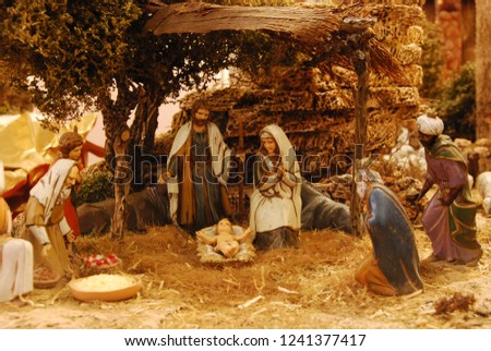 Christmas Nativity scene in stable setting