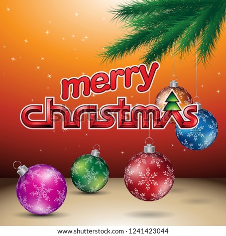 Vector Illustration of Orange Glossy Merry Christmas Background