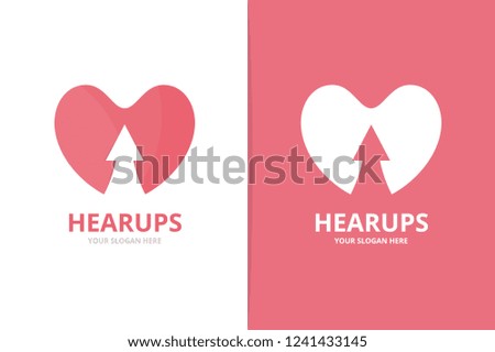 Vector heart and arrow up logo combination. Love and growth symbol or icon. Unique romantic and upload logotype design template.