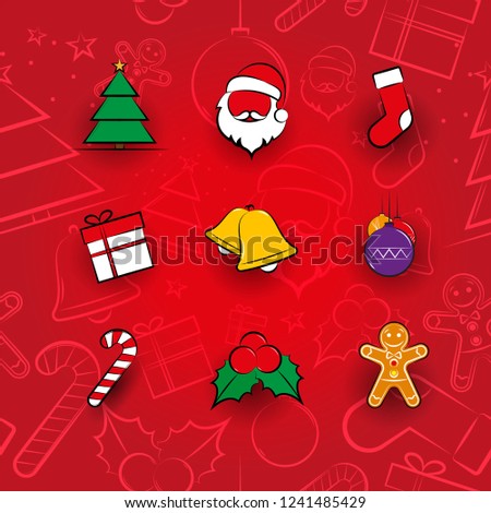 Red icons and picto Xmas elements for christmas design, cards and Best wishes