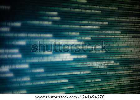 Blue binary code background. computer data transfer concept. Computer AI intelligence data internet connection concepts. Photo of computer screen displaying information bit