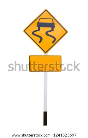 Slippery road sign or traffic sign isolated on white background. Awareness of driving and travel concept.Clipping path.