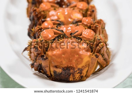 Grilled mitten crabs. Photoed in Shanghai China, in November 2018, best season for eating crabs.
