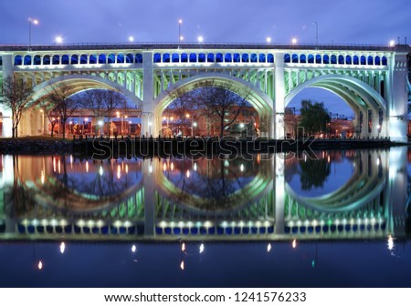 Detroit Superior Bridge over Cuyahoga River in Cleveland, Ohio, USA