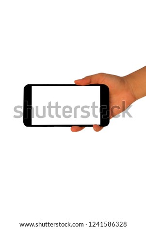 Photographing with smartphone in hand on white background